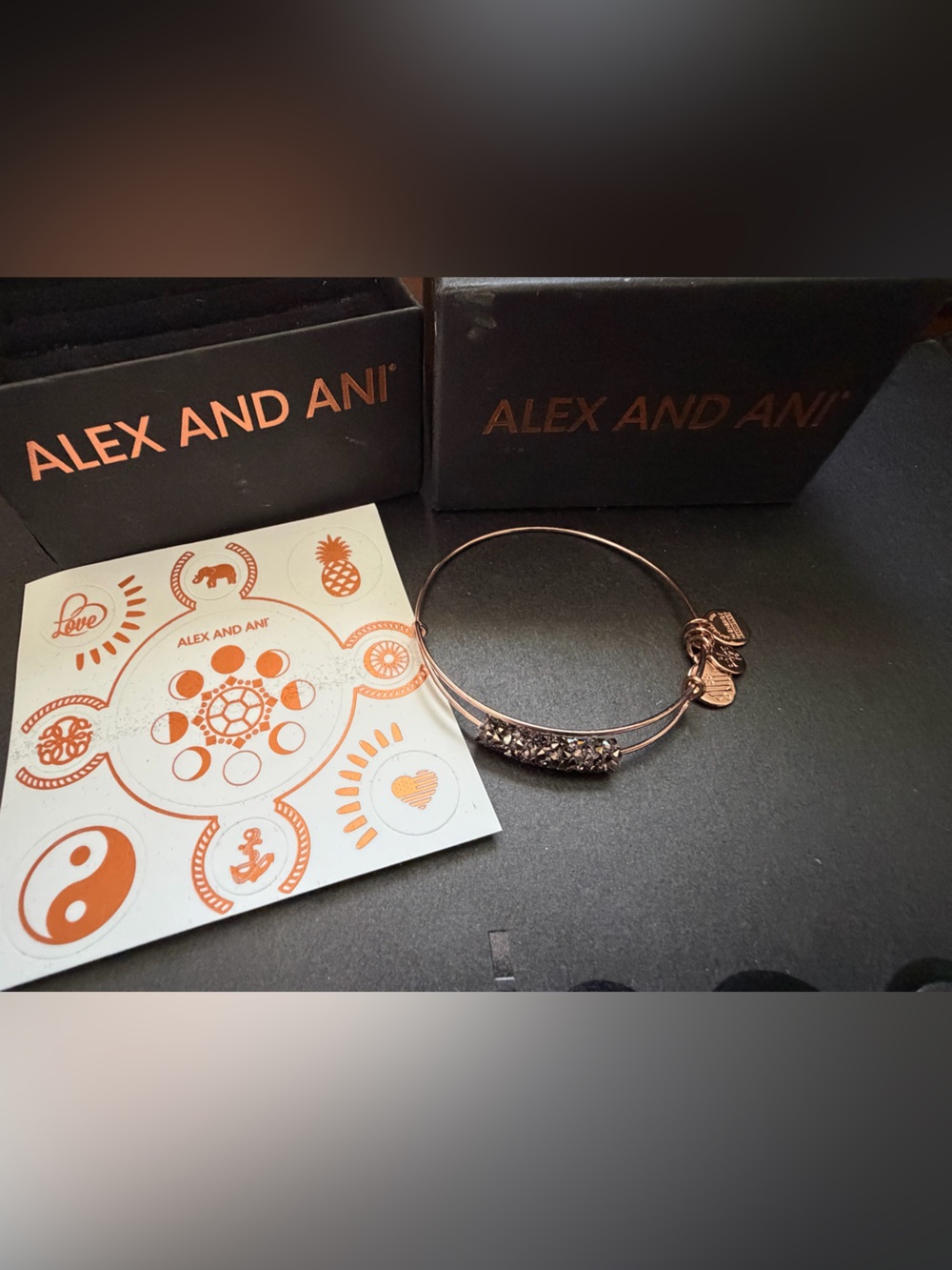 Alex and Ani Rose Gold Crystal Accent Expandable Bracelet